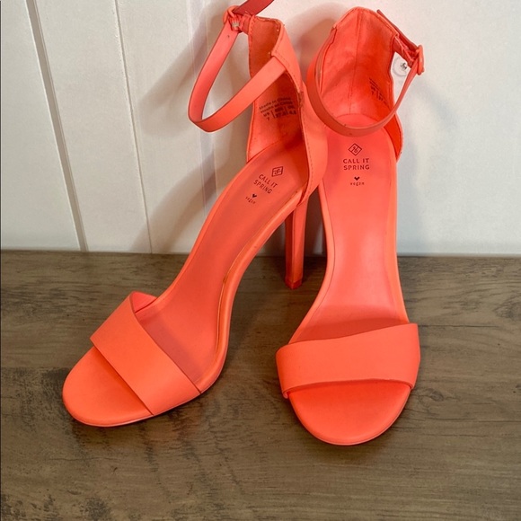 Call It Spring | Faux Leather E;ectric Melon- Orangey Stiletto Heels - US 7 - Picture 1 of 5